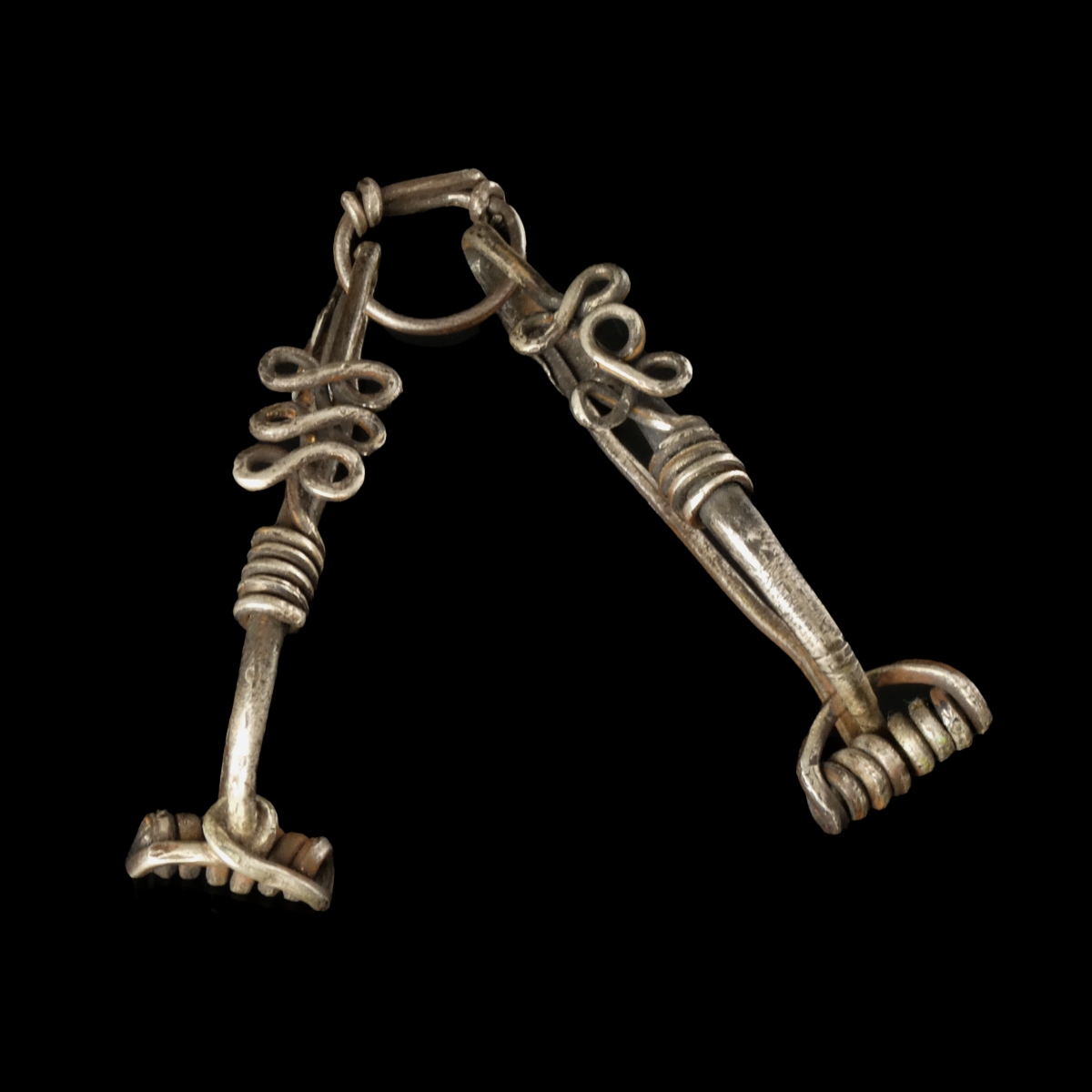Iron Age, pair of silver Celtic La Tène connected fibulae