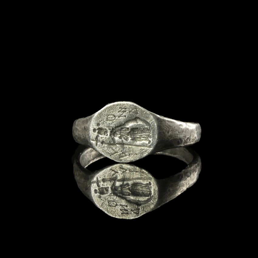 Late Roman - early Byzantine silver marriage ring, OMONOIA