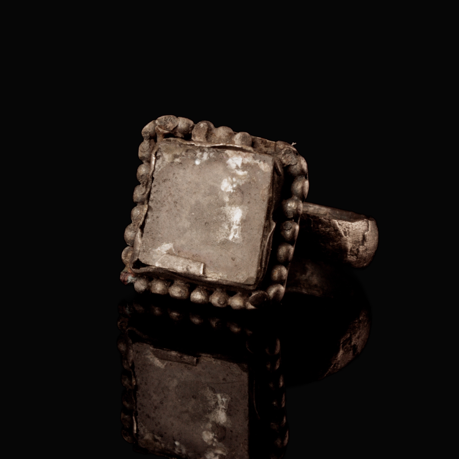 Late Roman - early Byzantine silver ring with glass inlay