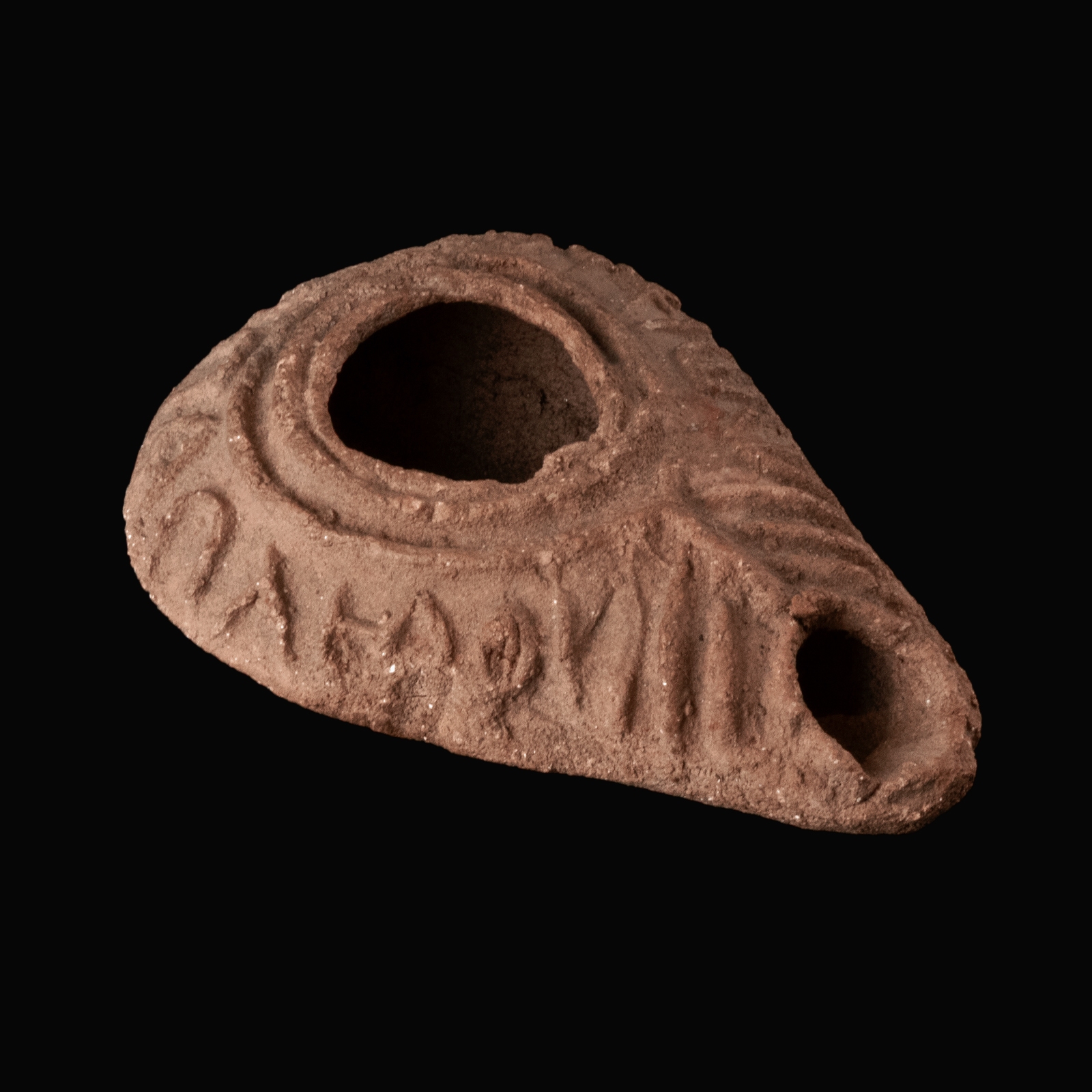 Late Roman–Early Byzantine Terracotta Oil Lamp with Inscription ‘The Light of Christ Shines for All’