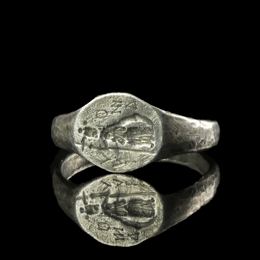 Late Roman to Early Byzantine Silver Marriage Ring with OMONOIA Inscription