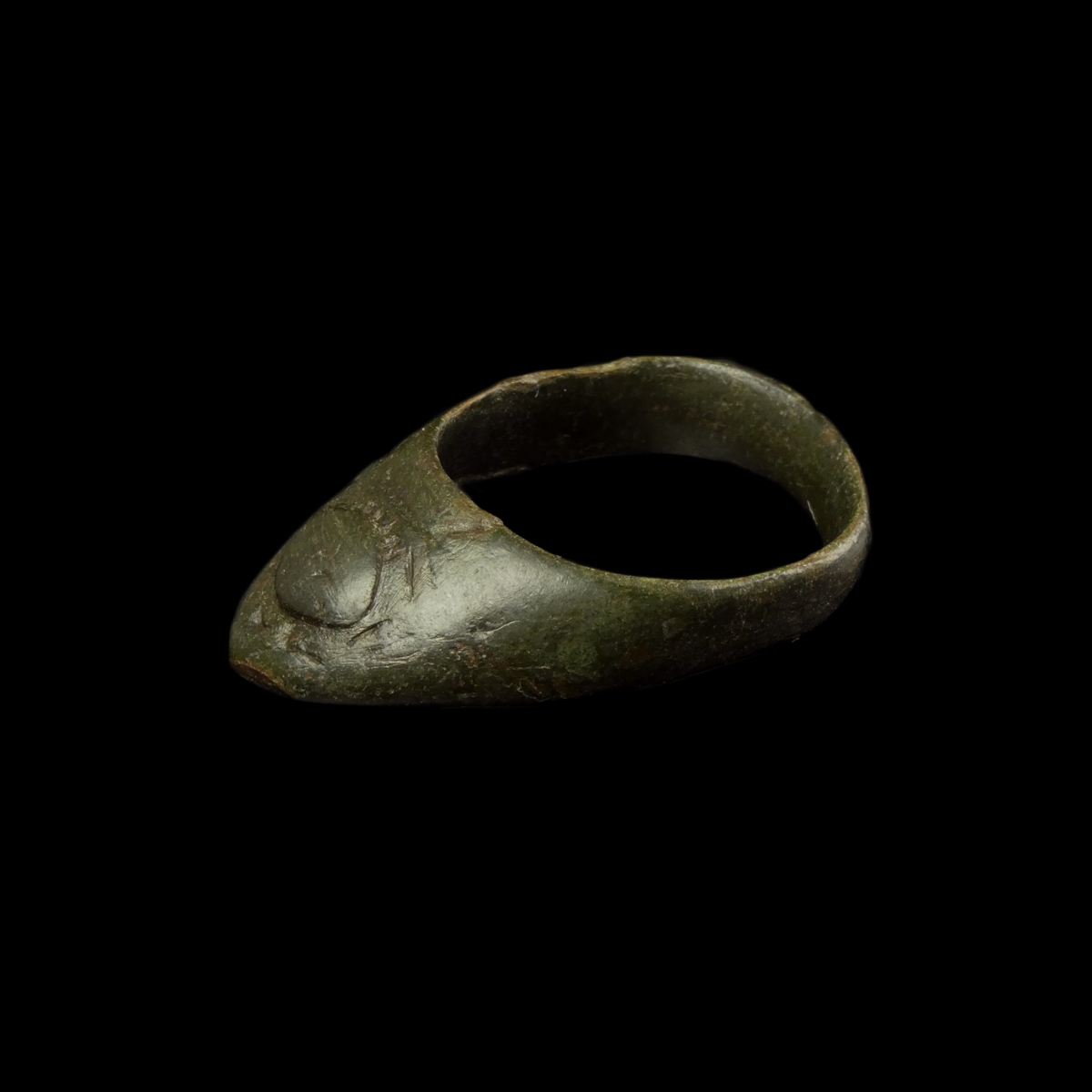 Medieval bronze Archer Thumb Ring with Evil Eye Motif