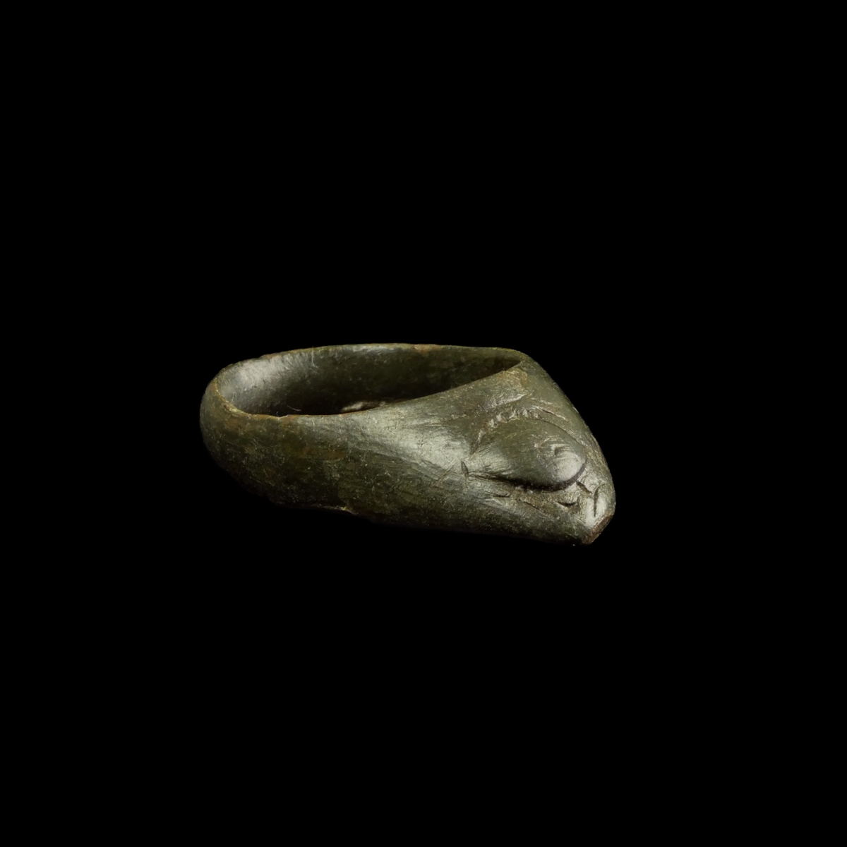 Medieval bronze Archer Thumb Ring with Evil Eye Motif