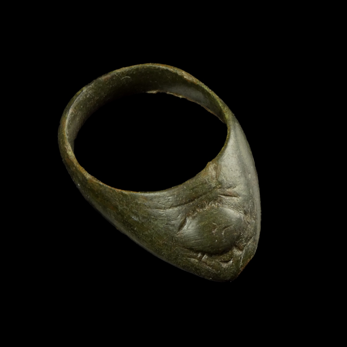 Medieval bronze Archer Thumb Ring with Evil Eye Motif