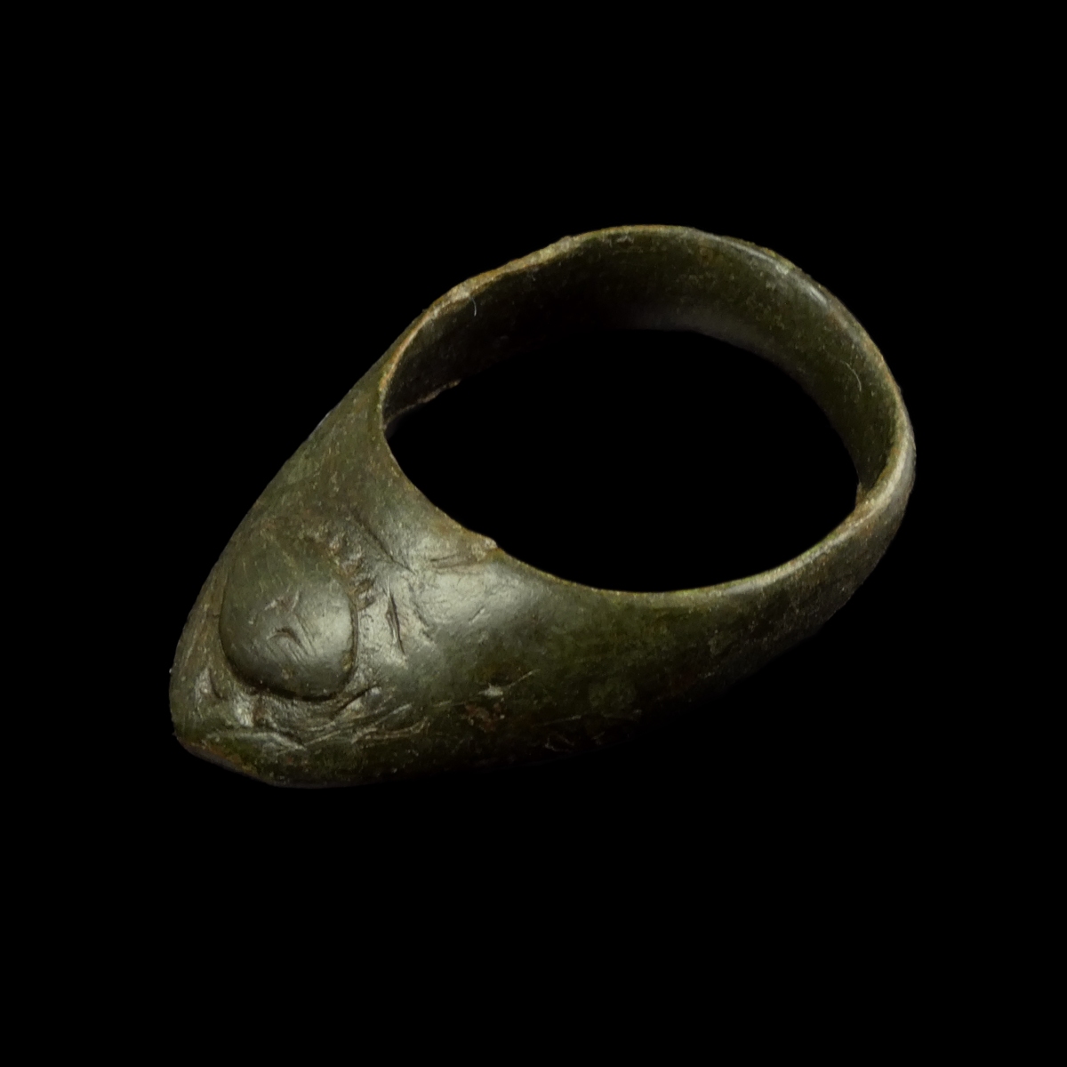 Medieval bronze Archer Thumb Ring with Evil Eye Motif
