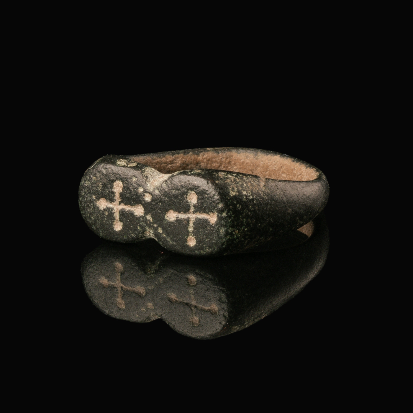 Medieval Bronze Ring with Double Cross Pommée Decoration
