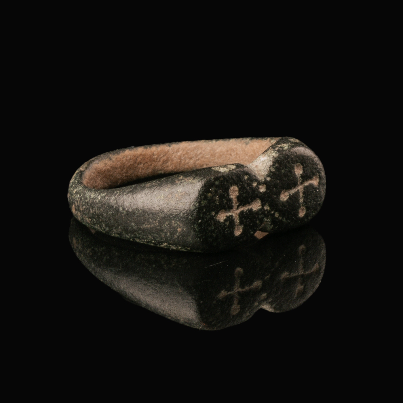 Medieval Bronze Ring with Double Cross Pommée Decoration