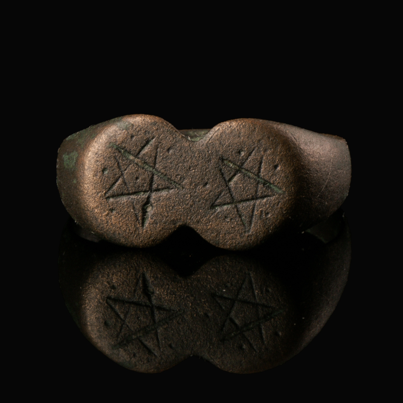 Medieval Bronze Ring with Double Pentagram Decoration