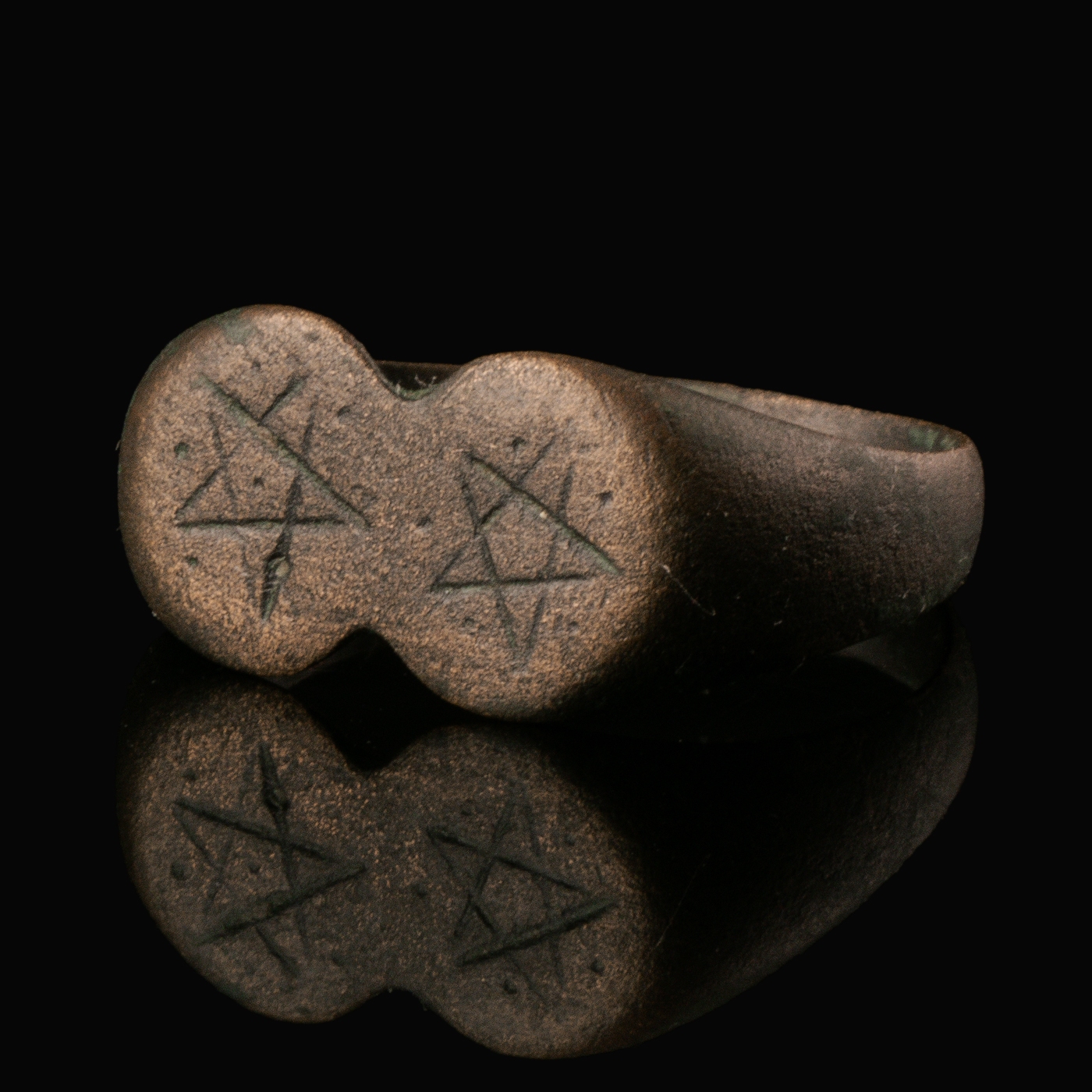 Medieval Bronze Ring with Double Pentagram Decoration