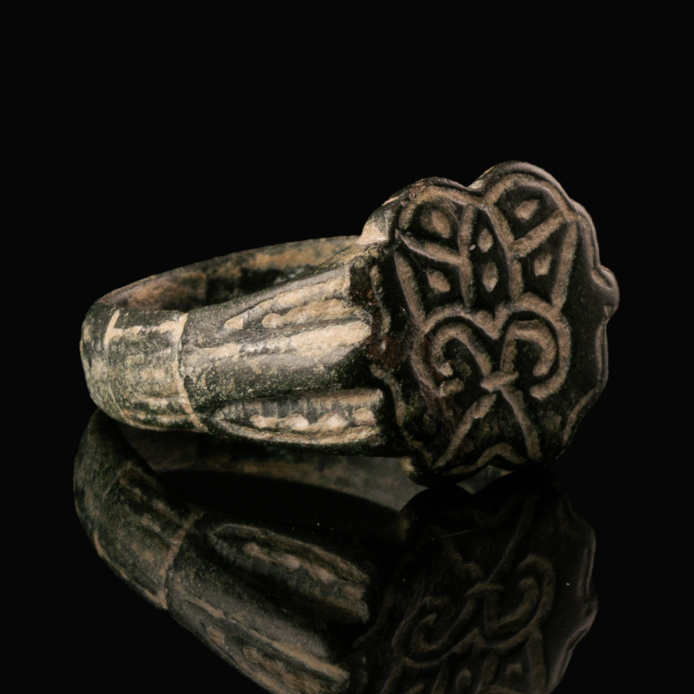 Medieval Bronze Seal Ring with Crowned Fleur-de-Lis