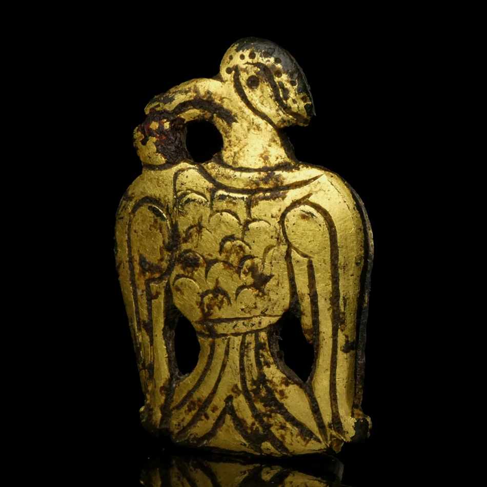 Medieval gilded bronze Eagle applique