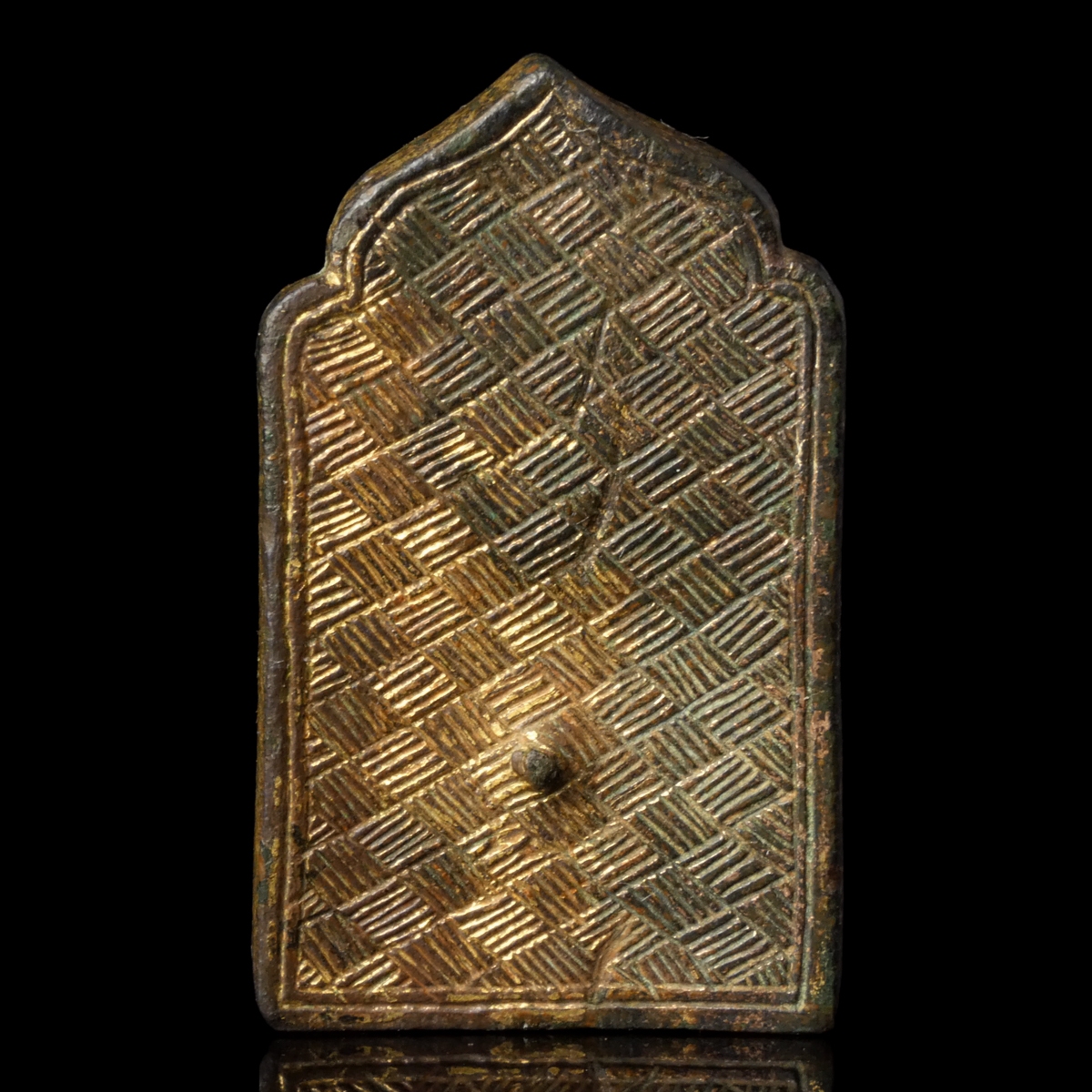 Medieval gilded bronze enamelled strap-end