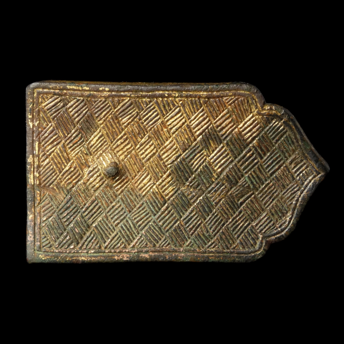 Medieval gilded bronze enamelled strap-end