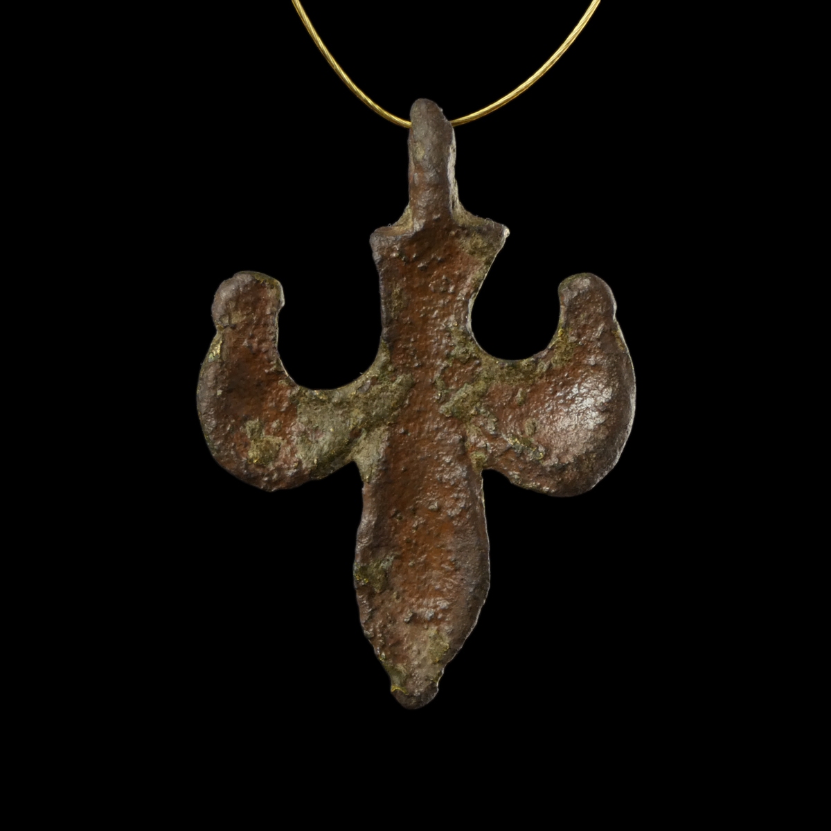 Medieval gilded bronze Fleur-de-Lis harness pendant