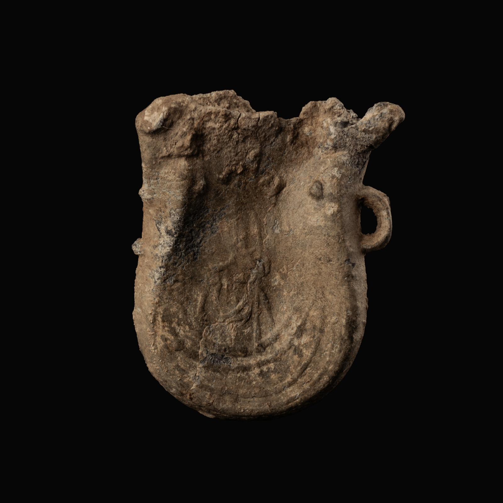 Medieval Lead Pilgrim's Ampulla with a Crowned Crest and Ship