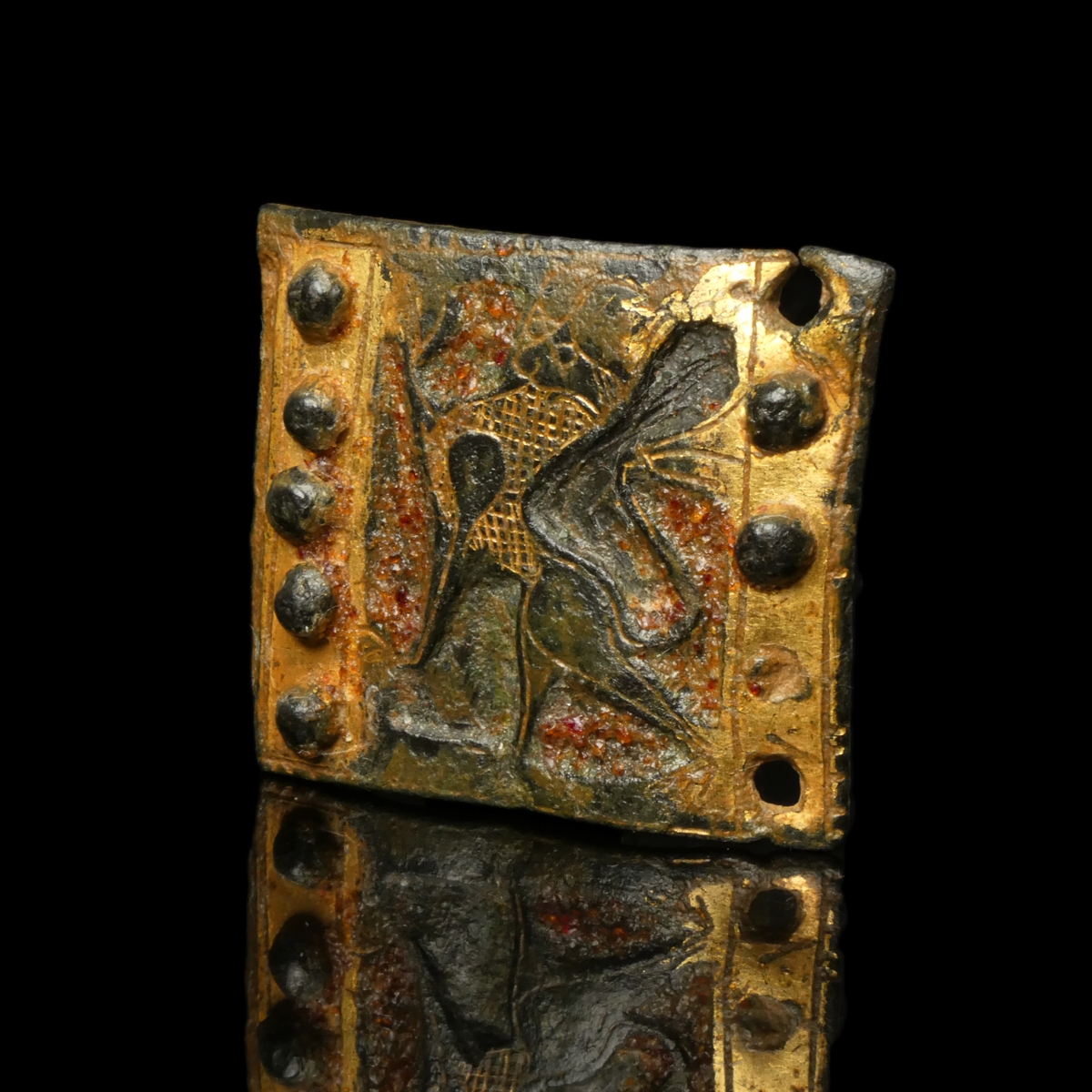 Medieval Limoges Enamelled Buckle Plate with Leopard Passant