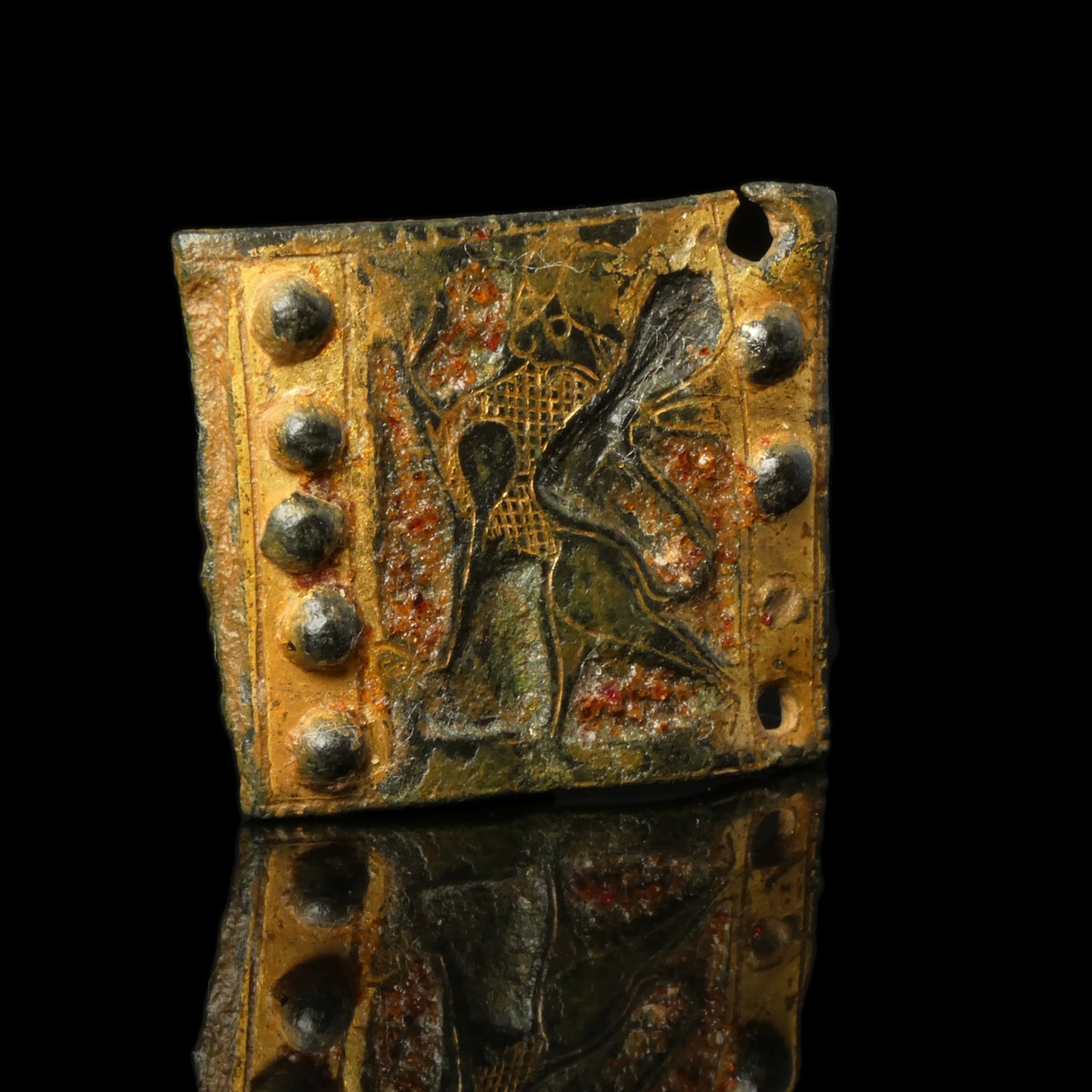 Medieval Limoges Enamelled Buckle Plate with Leopard Passant
