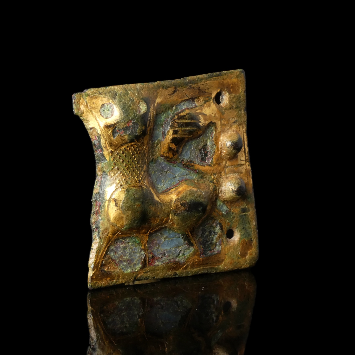 Medieval Limoges Enamelled Buckle Plate with Standing Leopard