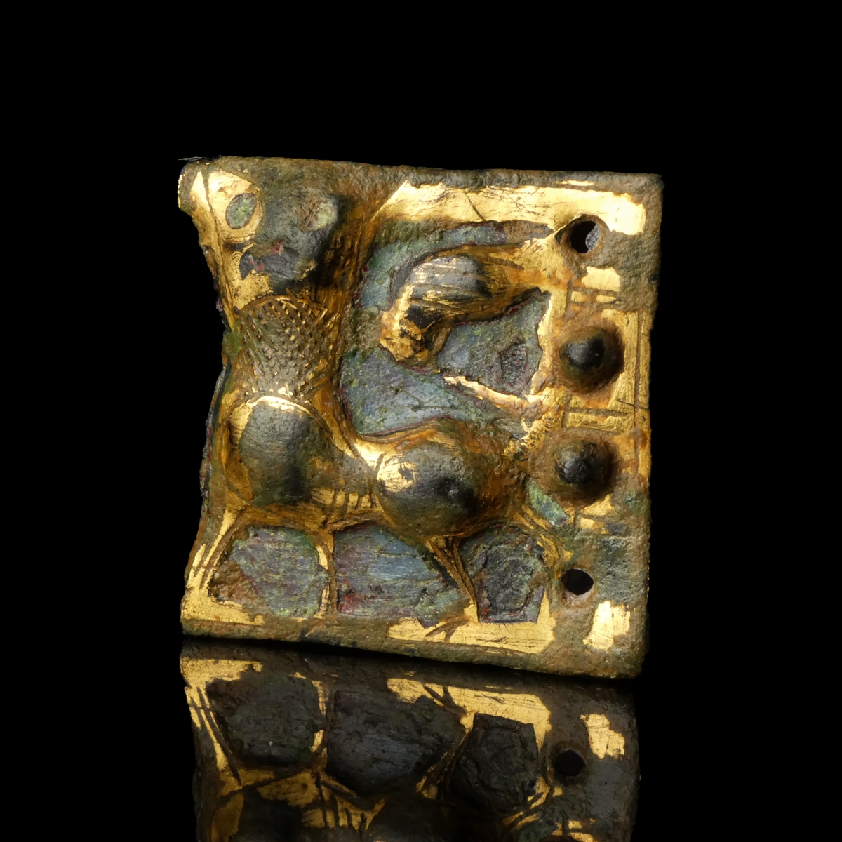 Medieval Limoges Enamelled Buckle Plate with Standing Leopard