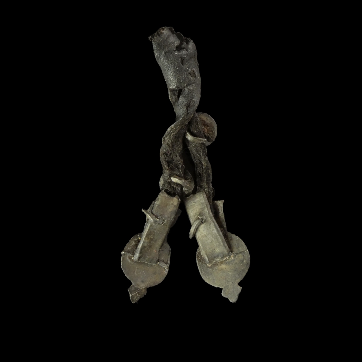 Medieval Pewter Strap-Ends with Medieval Leather Cords