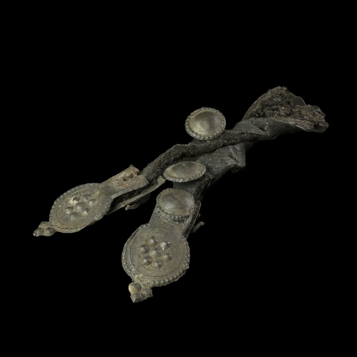 Medieval Pewter Strap-Ends with Medieval Leather Cords