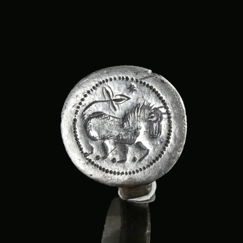 Medieval silver seal ring with a horse