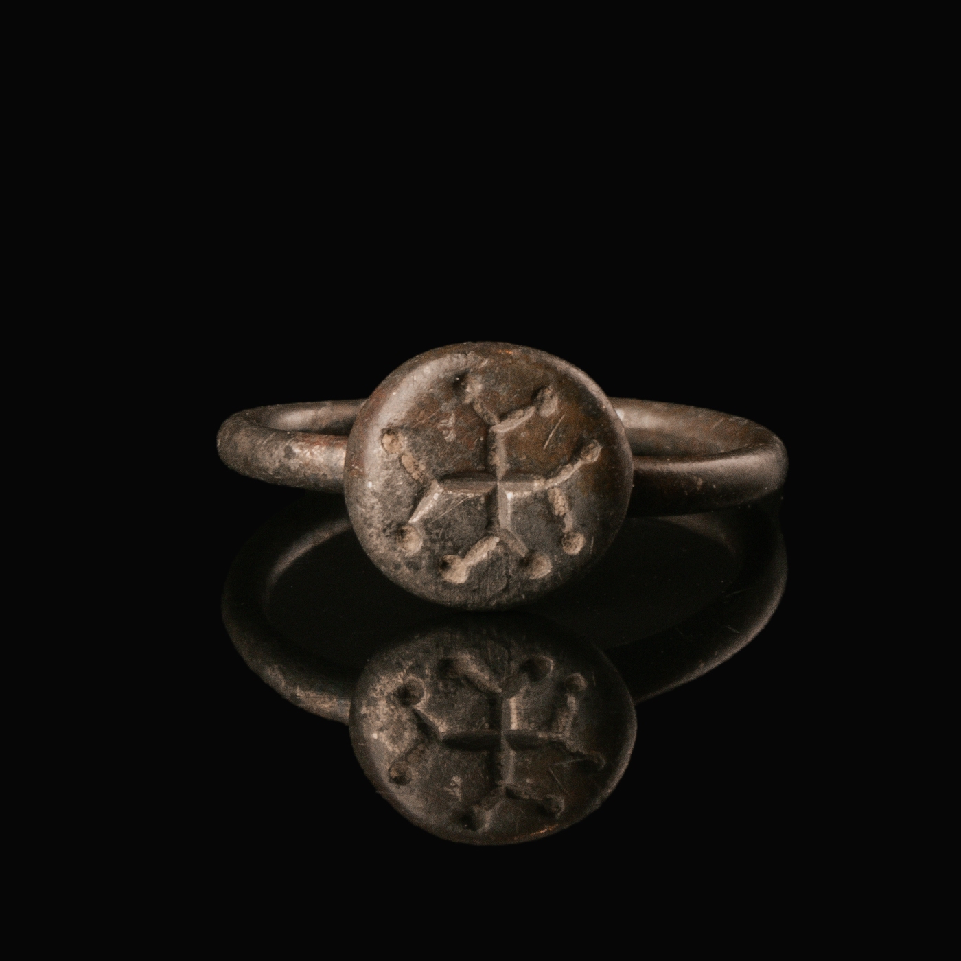 Medieval Silver Seal Ring with Crusader Cross