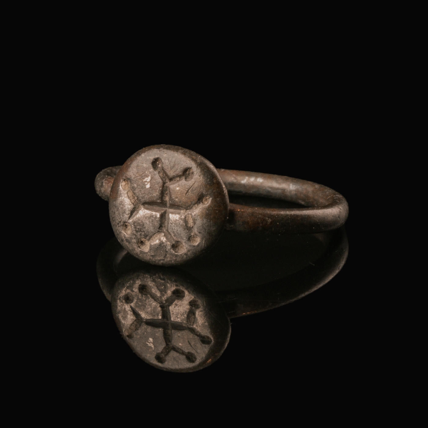 Medieval Silver Seal Ring with Crusader Cross
