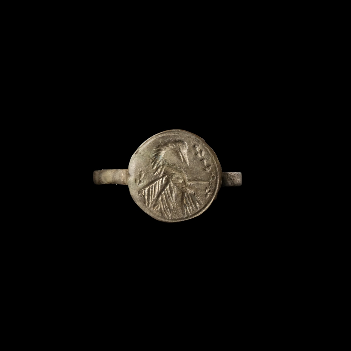 Medieval silver seal ring with engraved Pelican