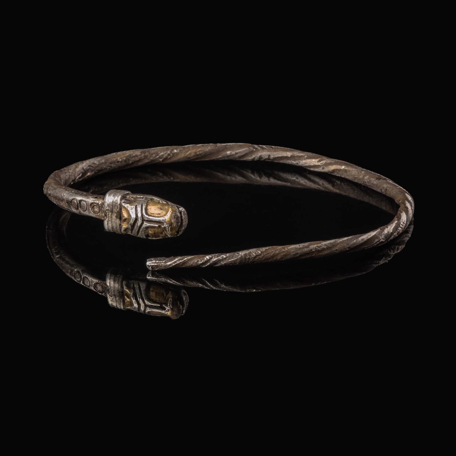 Migration Period Silver Snake-Head Bracelet, Merovingian or Visigothic