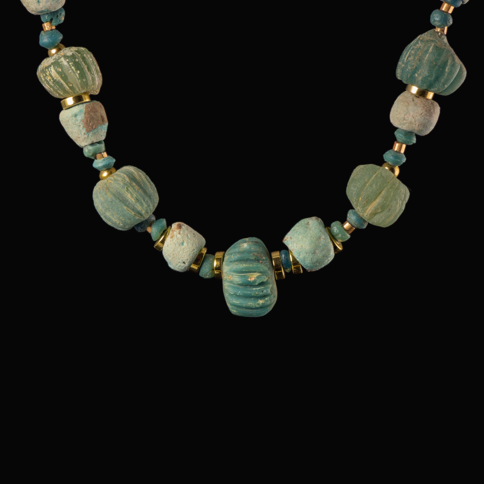 Necklace with ancient Egyptian faience, melon and glass beads