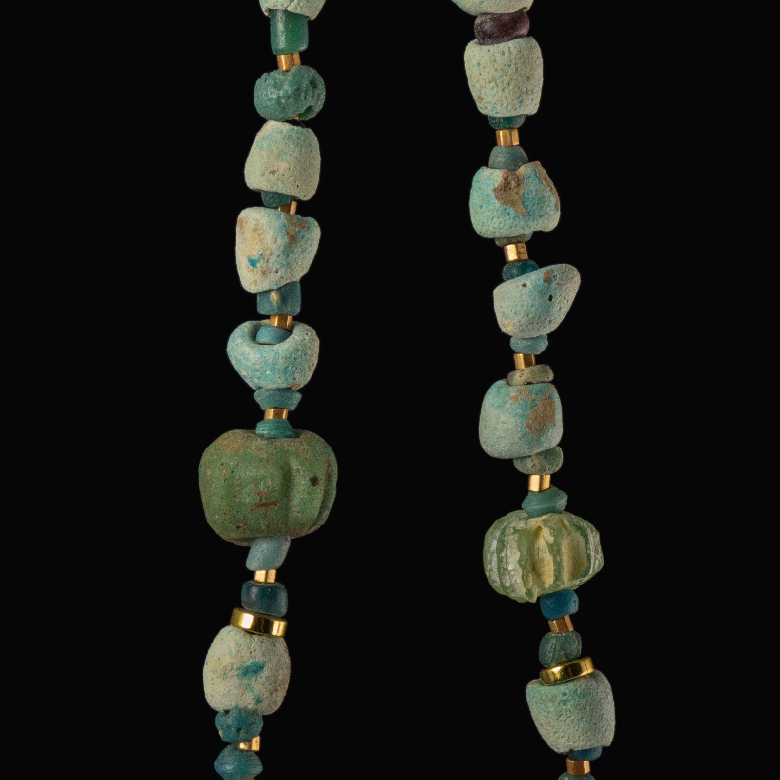 Necklace with ancient Egyptian faience, melon and glass beads