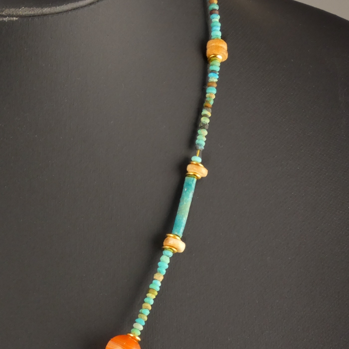 Necklace with ancient Egyptian faience and carnelian beads