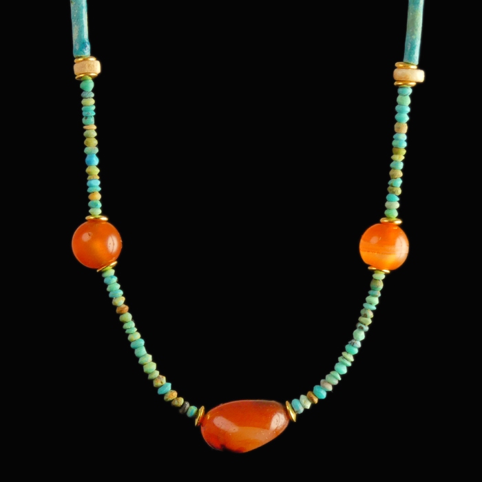 Necklace with ancient Egyptian faience and carnelian beads
