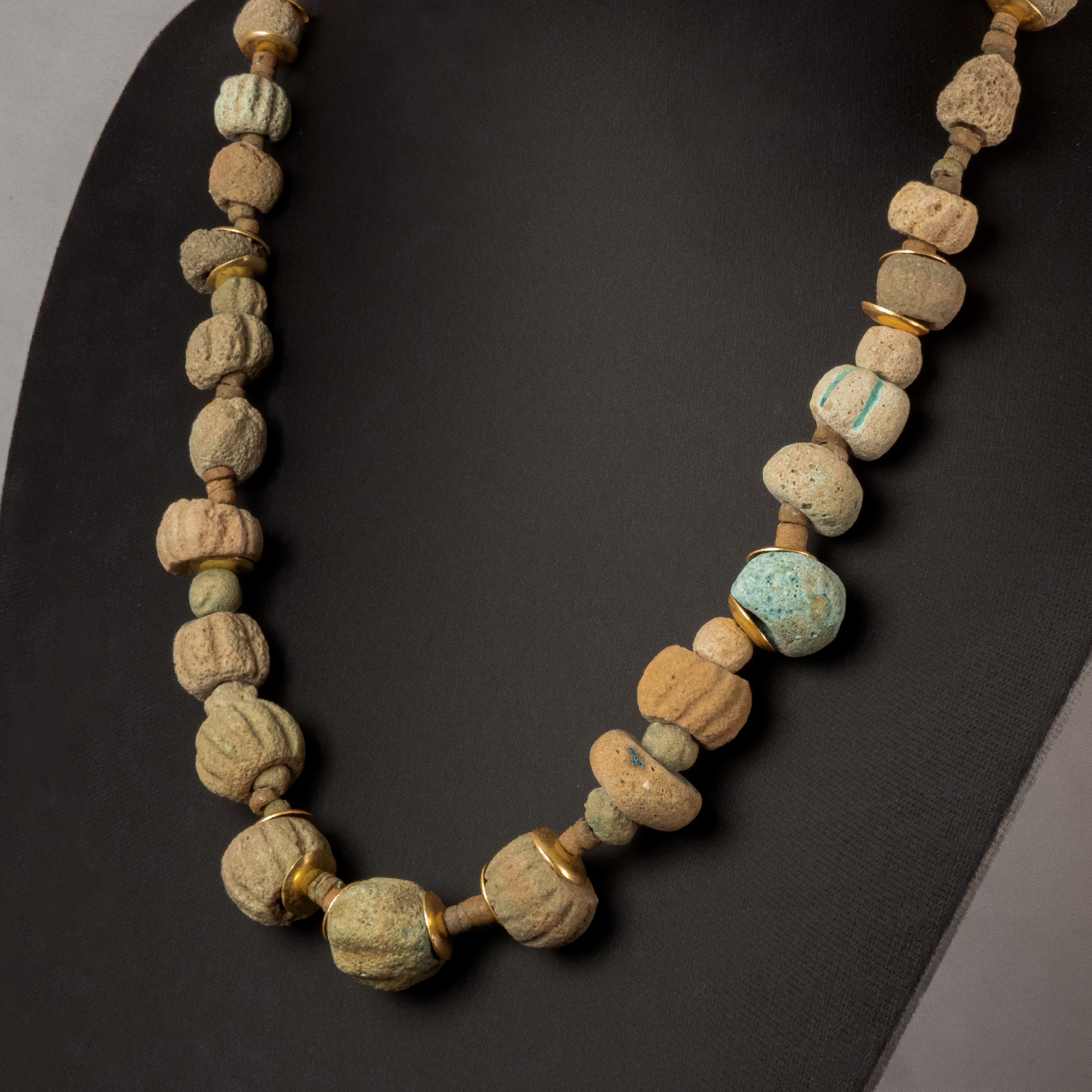 Necklace with ancient Egyptian faience and melon beads