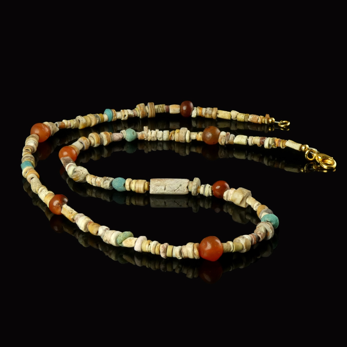 Necklace with ancient Egyptian multicoloured faience, glass, carnelian beads
