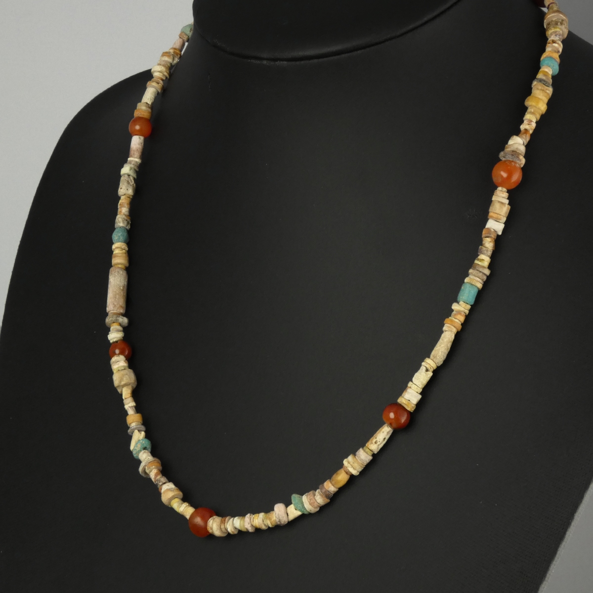 Necklace with ancient Egyptian multicoloured faience, glass, carnelian beads
