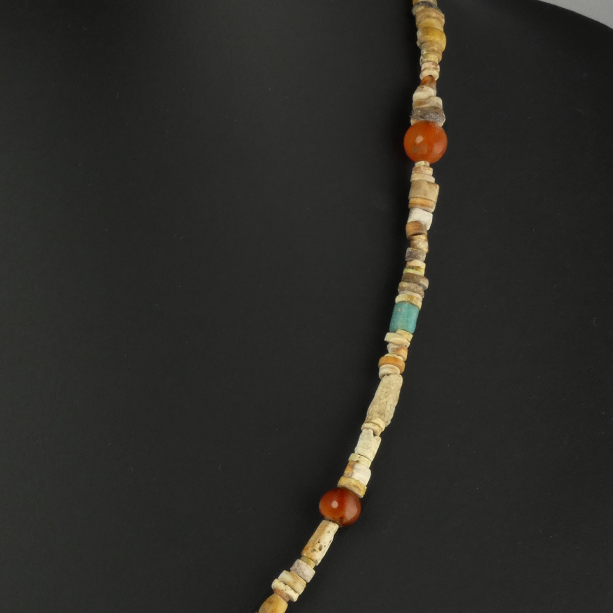 Necklace with ancient Egyptian multicoloured faience, glass, carnelian beads