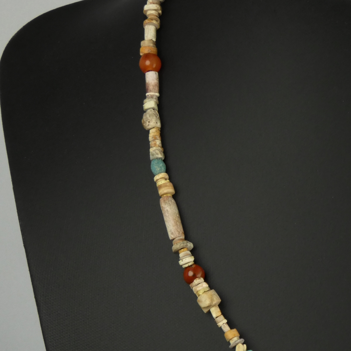 Necklace with ancient Egyptian multicoloured faience, glass, carnelian beads