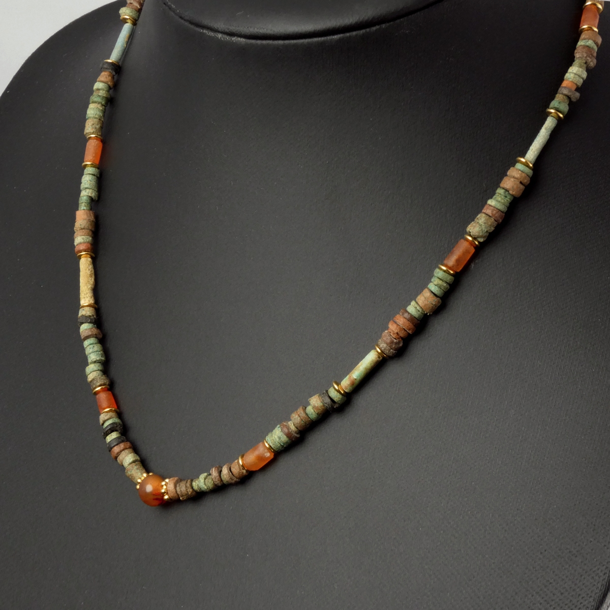 Necklace with ancient Egyptian multicoloured faience and carnelian beads