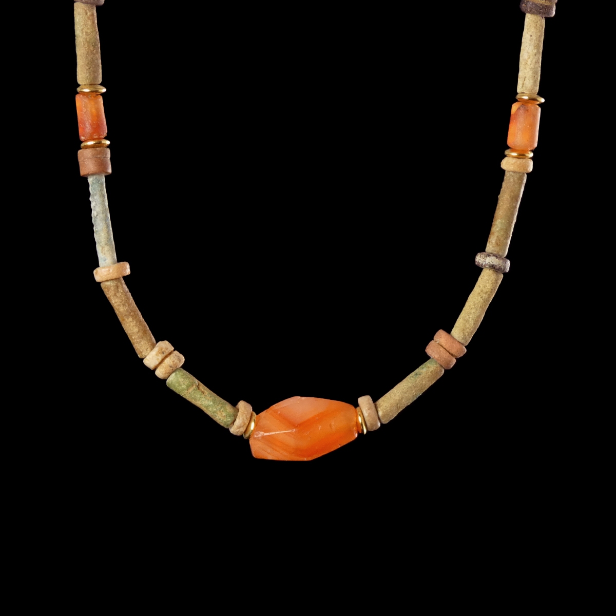 Necklace with ancient Egyptian multicoloured faience and carnelian beads