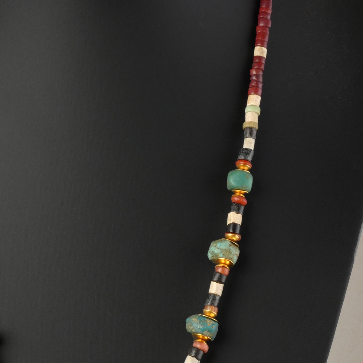 Necklace with ancient Egyptian stone, glass and gold beads