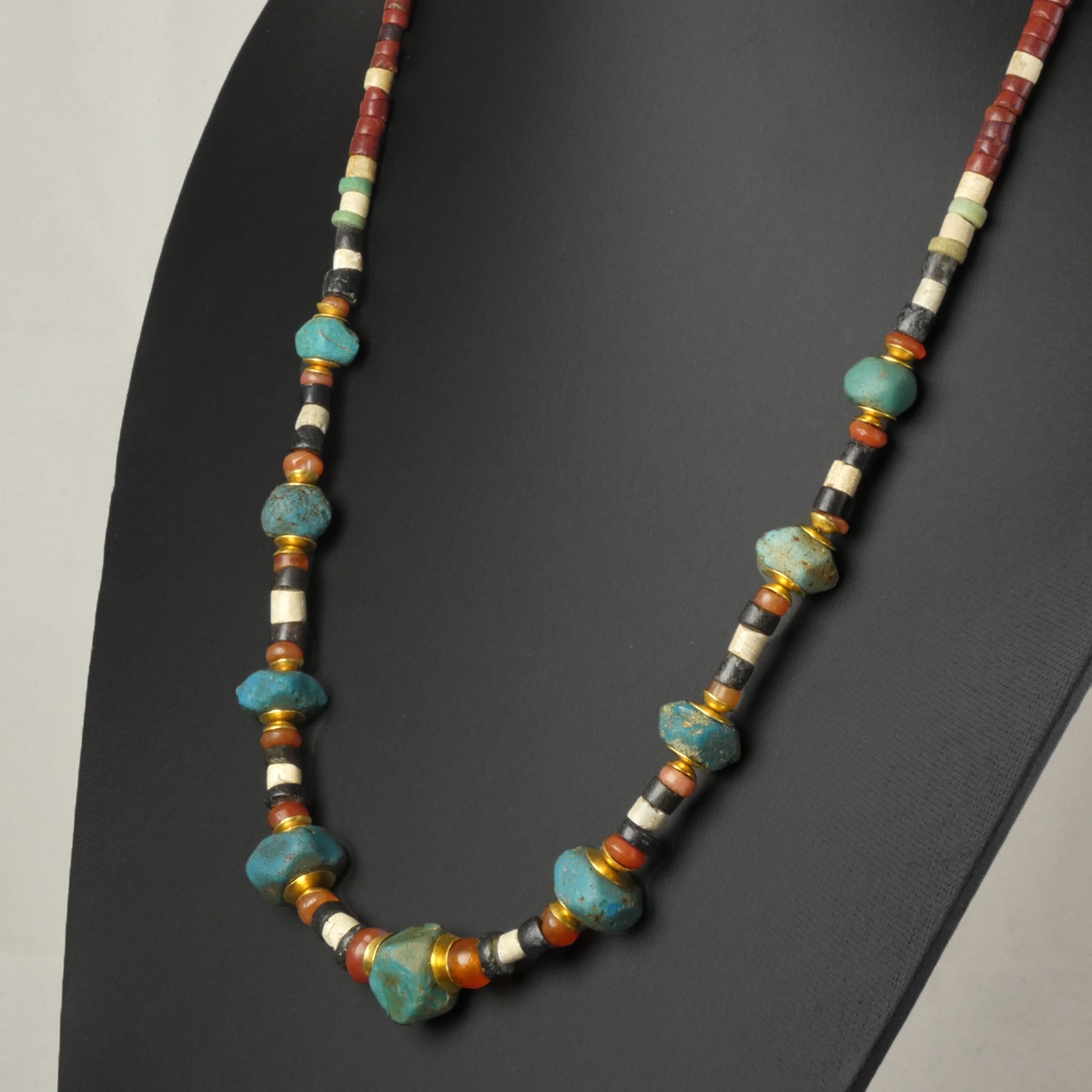 Necklace with ancient Egyptian stone, glass and gold beads