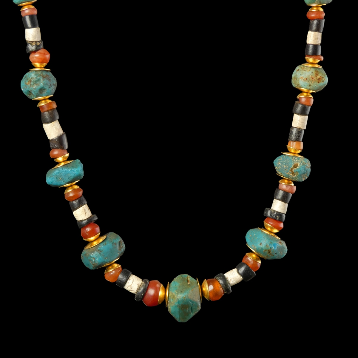 Necklace with ancient Egyptian stone, glass and gold beads