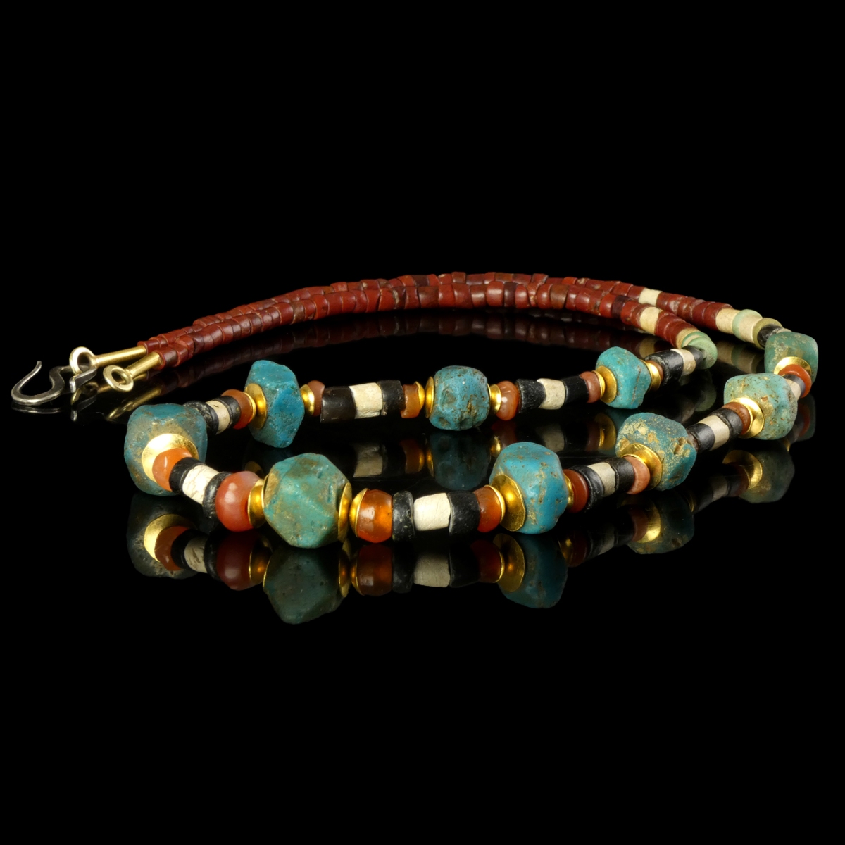 Necklace with ancient Egyptian stone, glass and gold beads