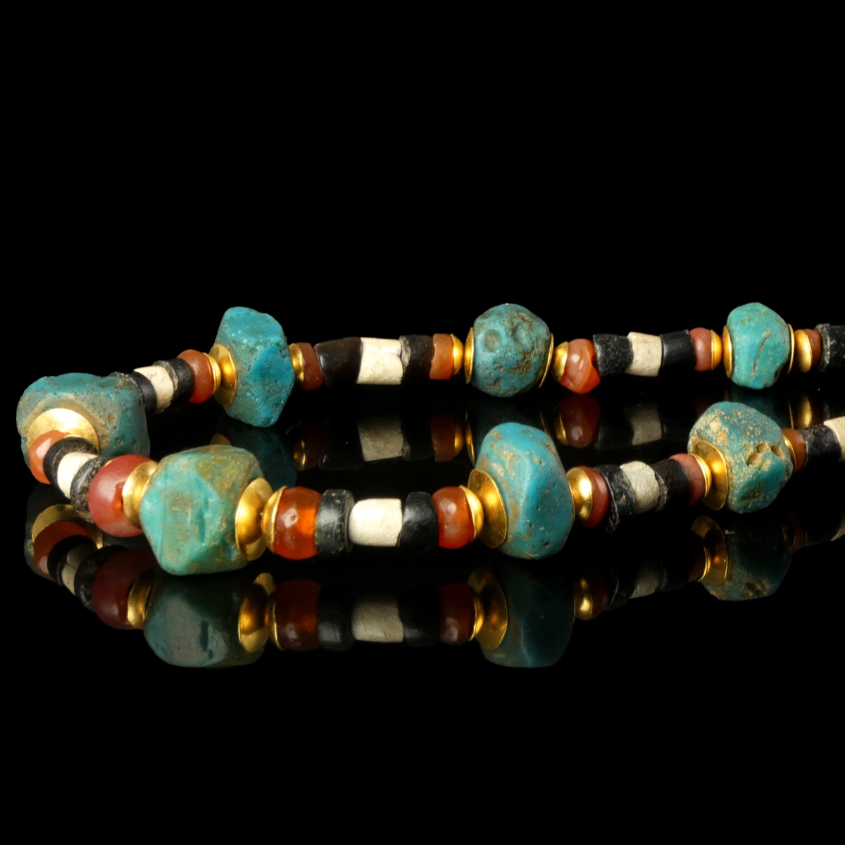 Necklace with ancient Egyptian stone, glass and gold beads