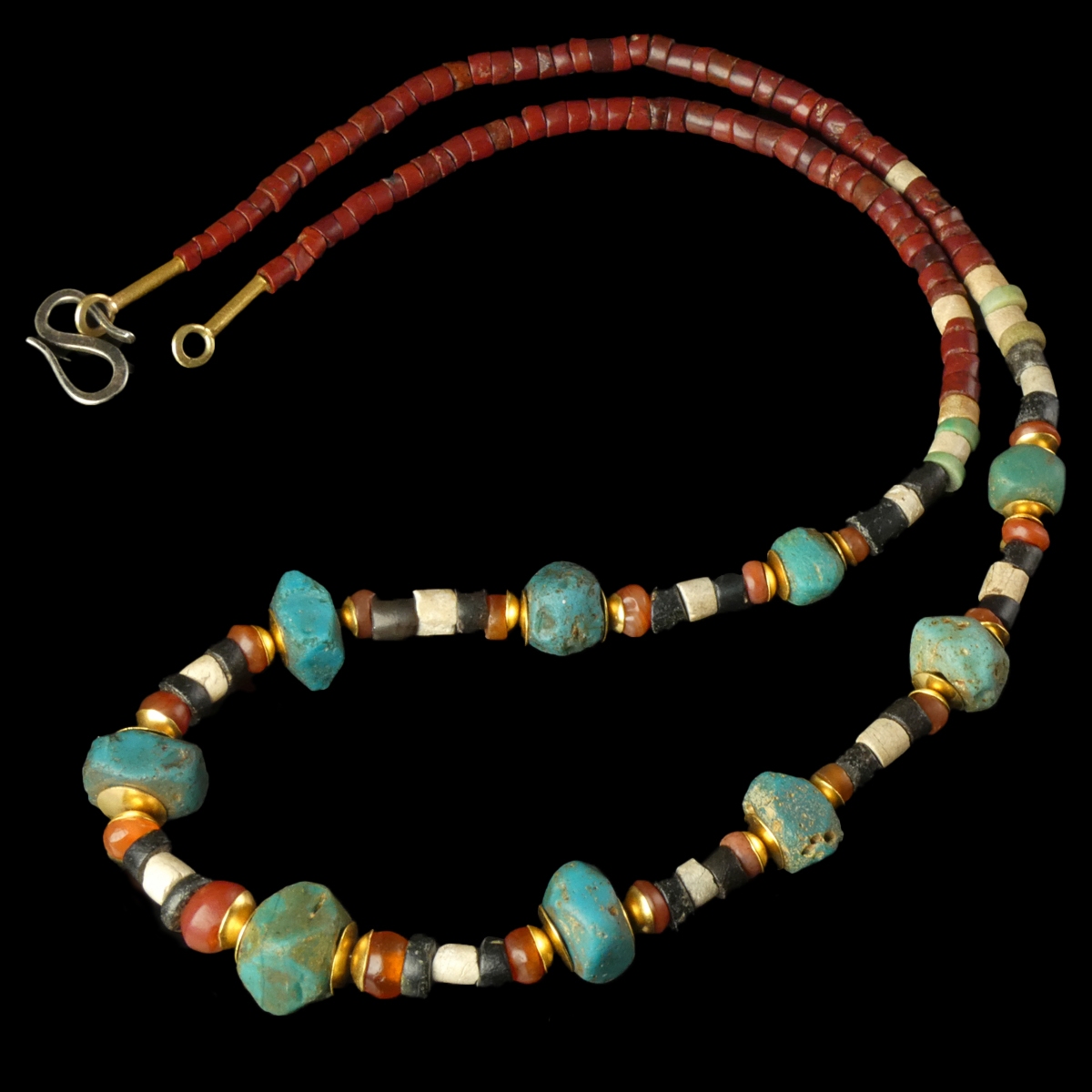 Necklace with ancient Egyptian stone, glass and gold beads