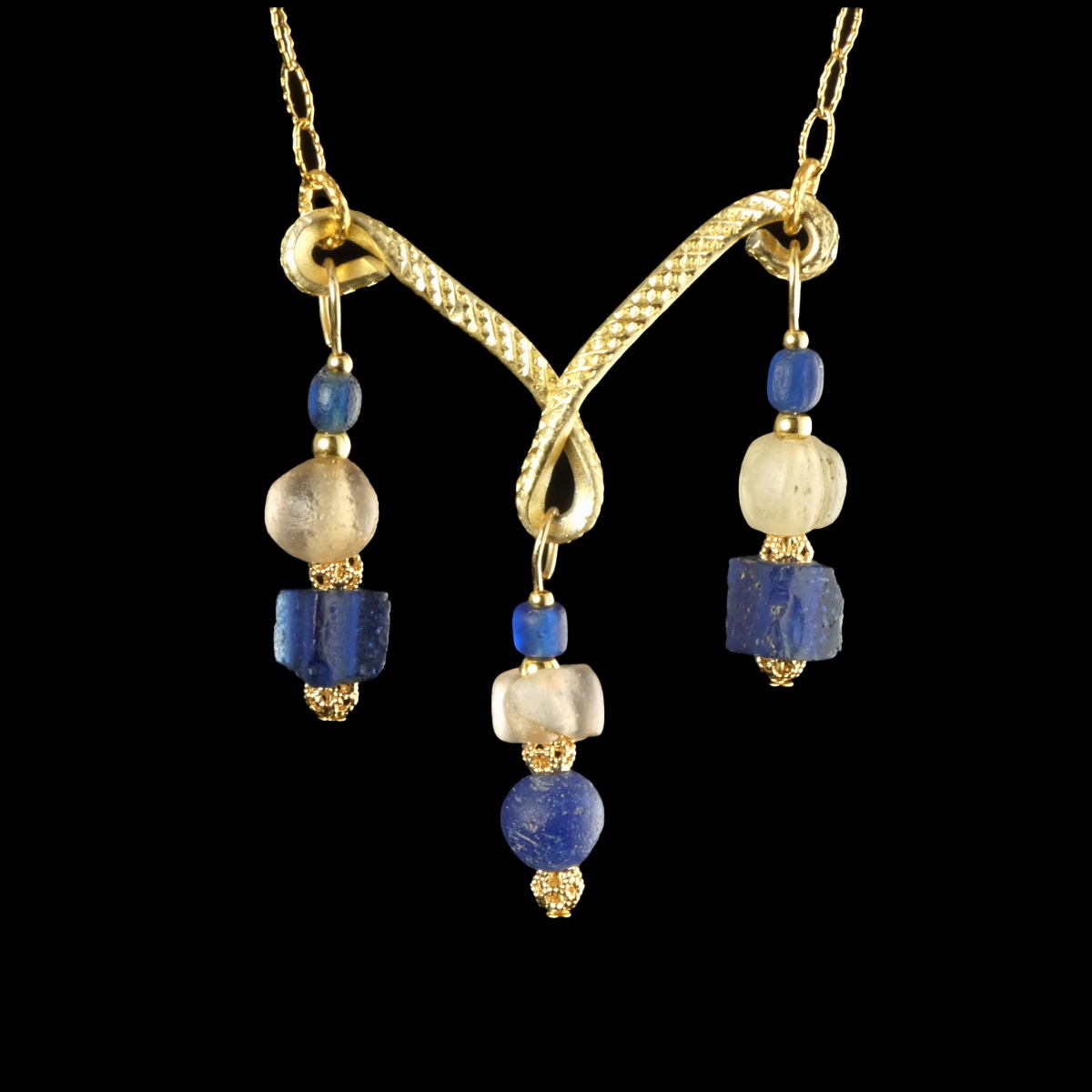 Necklace with Ancient Roman Blue and Semi-Translucent Glass Beads