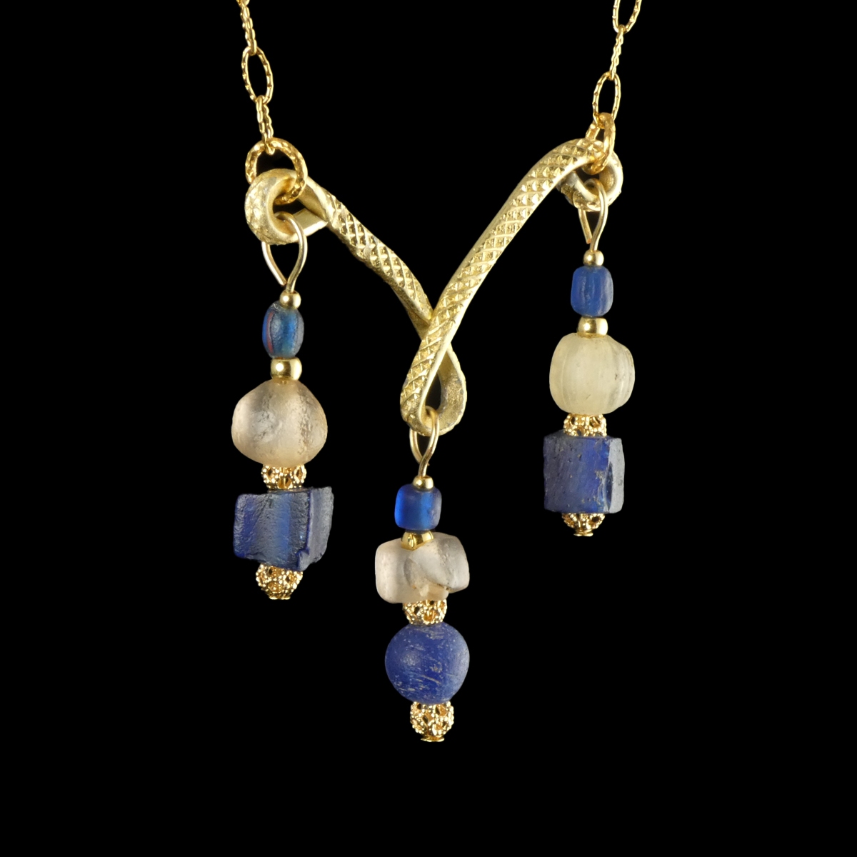 Necklace with Ancient Roman Blue and Semi-Translucent Glass Beads