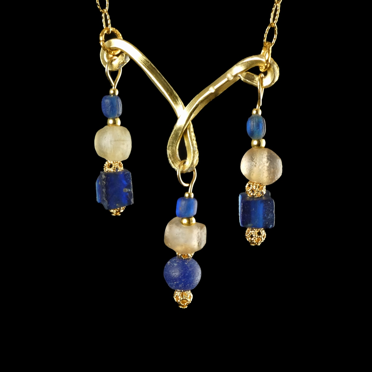 Necklace with Ancient Roman Blue and Semi-Translucent Glass Beads